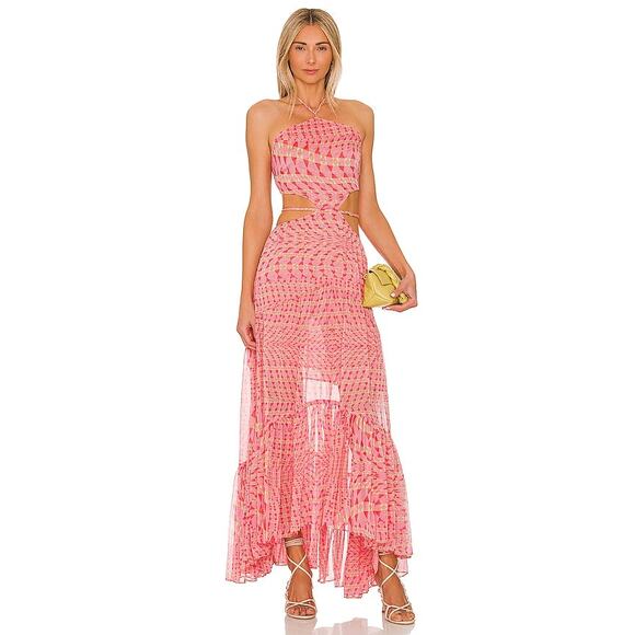 MISA Los Angeles Dalia Pink Flowy Cut Out Halter Chiffon Dress Resort S NWT $510 - Picture 1 of 4